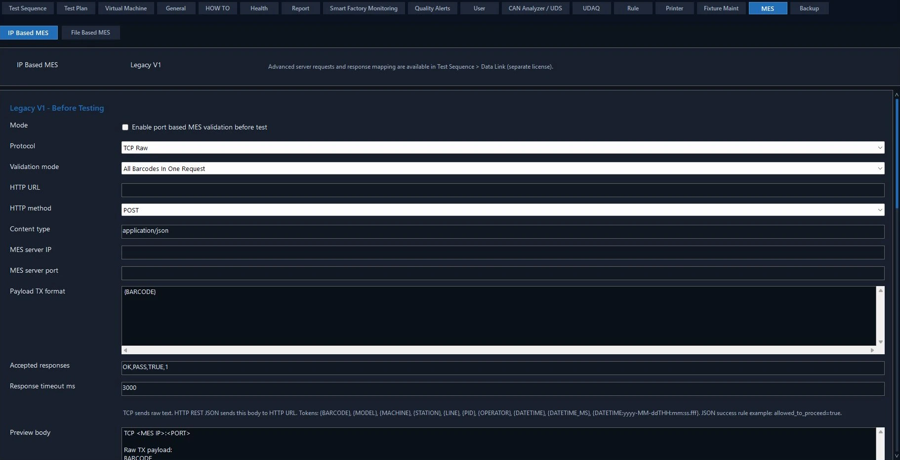 BHARAT TEST SUITE mes configuration interface