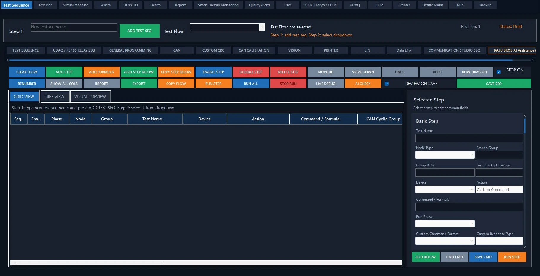 BHARAT TEST SUITE test sequence editor interface